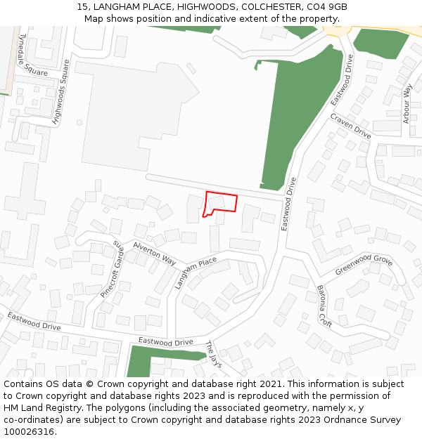 15, LANGHAM PLACE, HIGHWOODS, COLCHESTER, CO4 9GB: Location map and indicative extent of plot