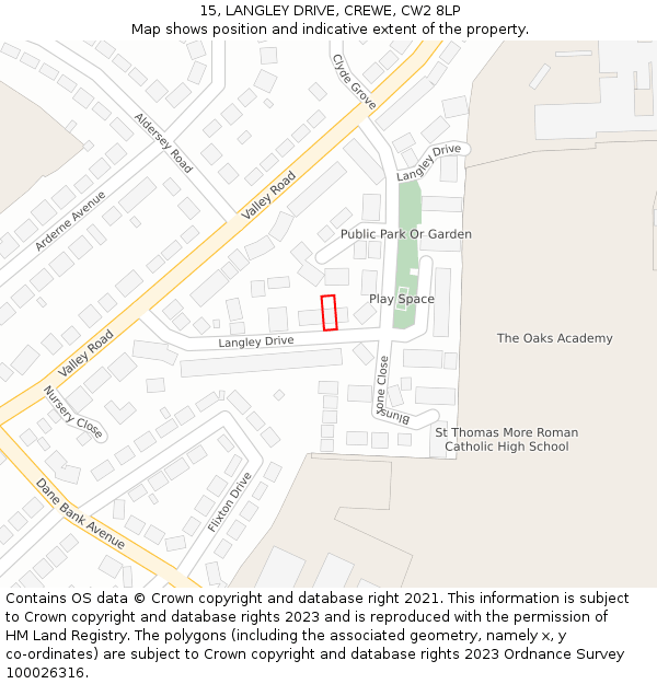 15, LANGLEY DRIVE, CREWE, CW2 8LP: Location map and indicative extent of plot