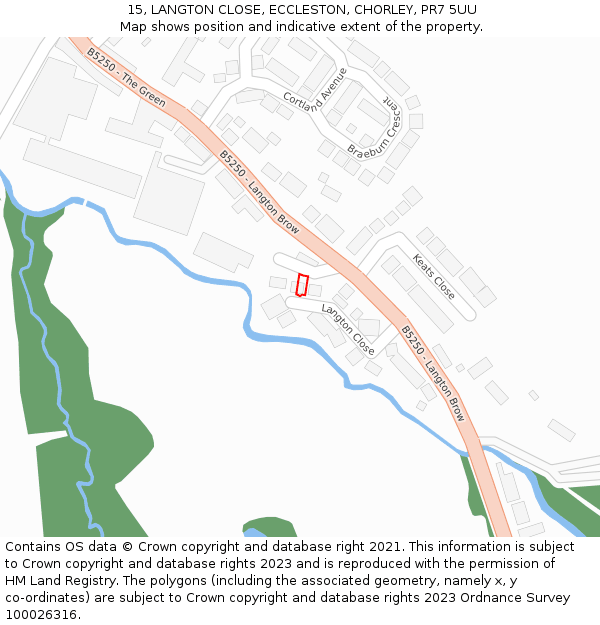 15, LANGTON CLOSE, ECCLESTON, CHORLEY, PR7 5UU: Location map and indicative extent of plot