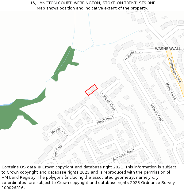 15, LANGTON COURT, WERRINGTON, STOKE-ON-TRENT, ST9 0NF: Location map and indicative extent of plot
