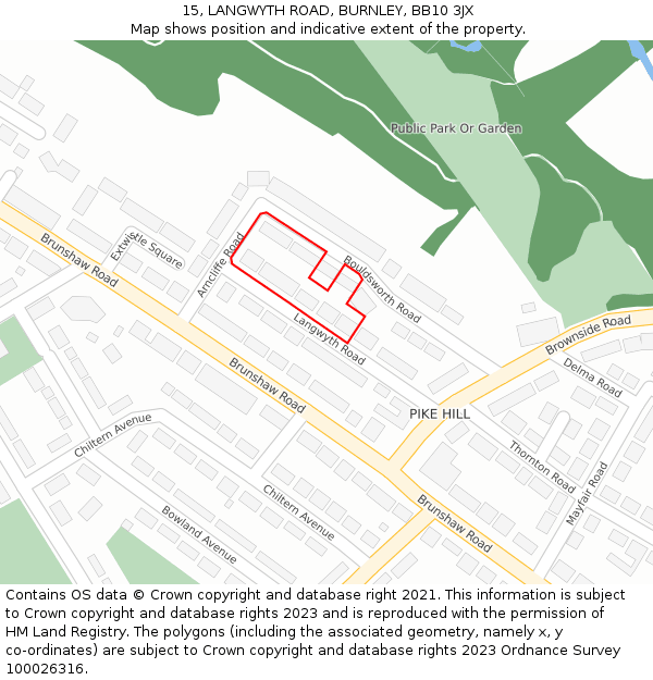 15, LANGWYTH ROAD, BURNLEY, BB10 3JX: Location map and indicative extent of plot