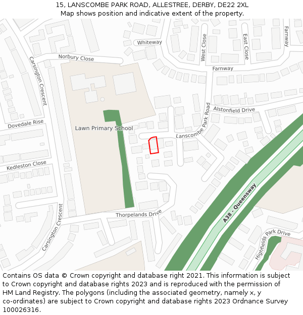 15, LANSCOMBE PARK ROAD, ALLESTREE, DERBY, DE22 2XL: Location map and indicative extent of plot