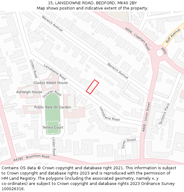 15, LANSDOWNE ROAD, BEDFORD, MK40 2BY: Location map and indicative extent of plot