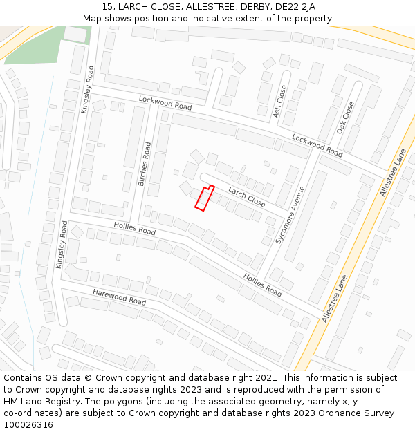 15, LARCH CLOSE, ALLESTREE, DERBY, DE22 2JA: Location map and indicative extent of plot