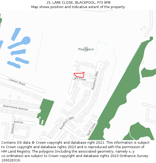 15, LARK CLOSE, BLACKPOOL, FY3 9PB: Location map and indicative extent of plot