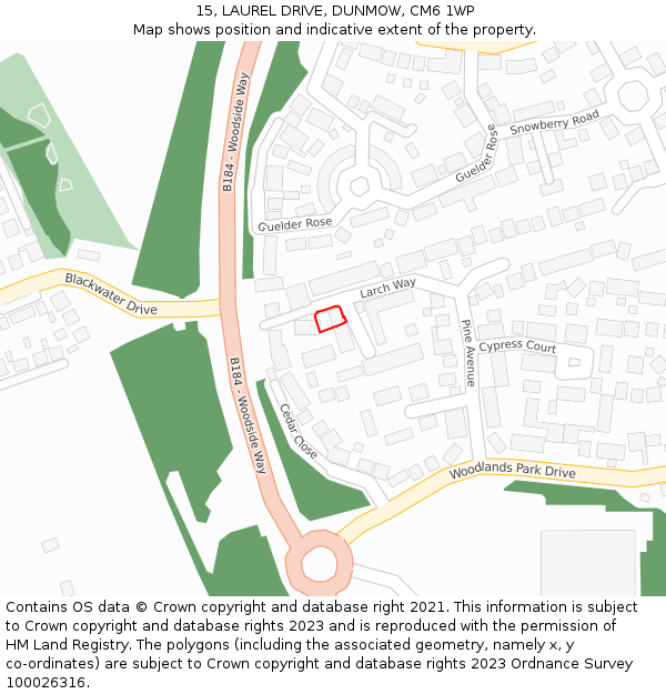 15, LAUREL DRIVE, DUNMOW, CM6 1WP: Location map and indicative extent of plot