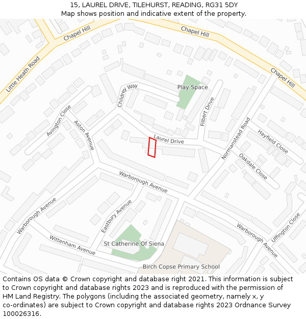 15, LAUREL DRIVE, TILEHURST, READING, RG31 5DY: Location map and indicative extent of plot