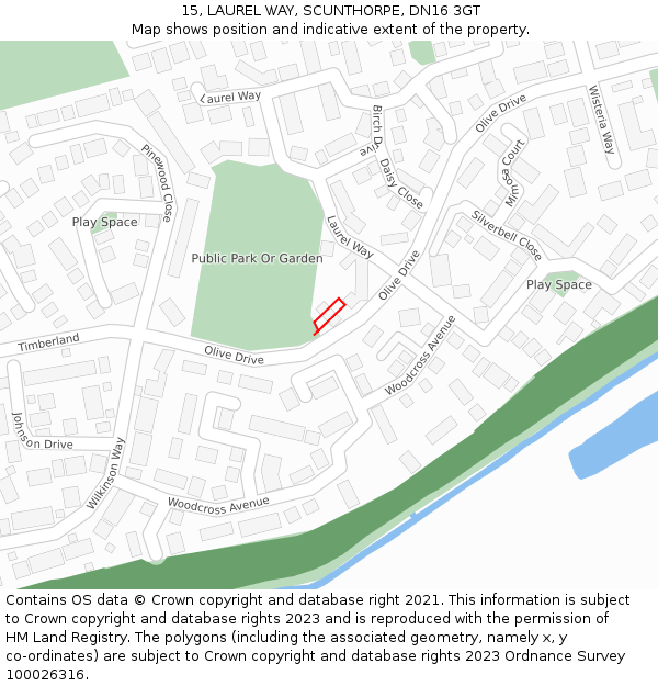 15, LAUREL WAY, SCUNTHORPE, DN16 3GT: Location map and indicative extent of plot