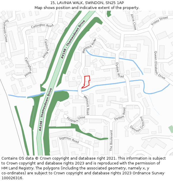 15, LAVINIA WALK, SWINDON, SN25 1AP: Location map and indicative extent of plot