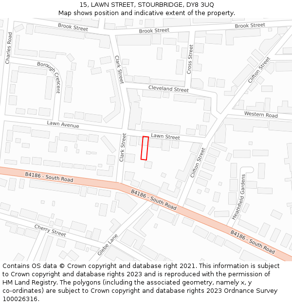 15, LAWN STREET, STOURBRIDGE, DY8 3UQ: Location map and indicative extent of plot