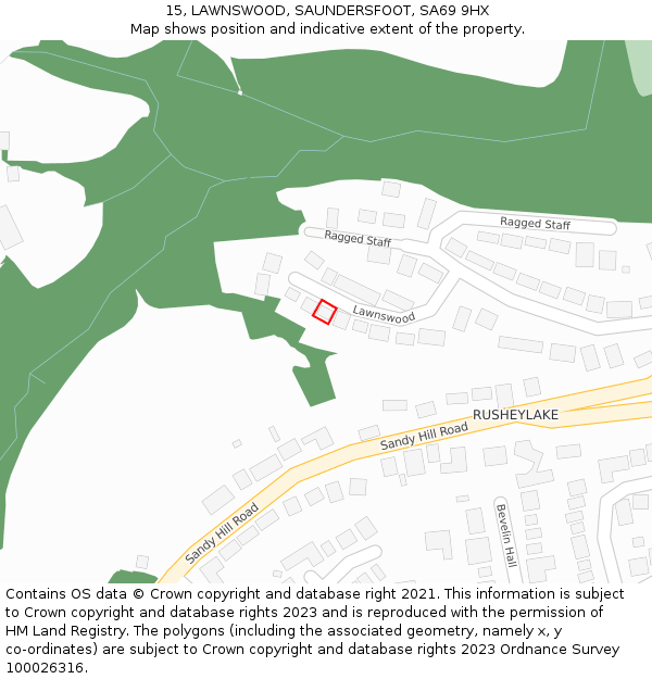 15, LAWNSWOOD, SAUNDERSFOOT, SA69 9HX: Location map and indicative extent of plot