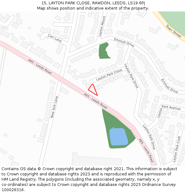 15, LAYTON PARK CLOSE, RAWDON, LEEDS, LS19 6PJ: Location map and indicative extent of plot