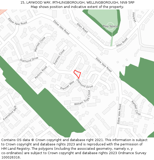 15, LAYWOOD WAY, IRTHLINGBOROUGH, WELLINGBOROUGH, NN9 5RP: Location map and indicative extent of plot