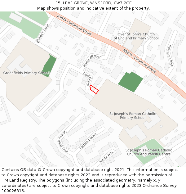 15, LEAF GROVE, WINSFORD, CW7 2GE: Location map and indicative extent of plot