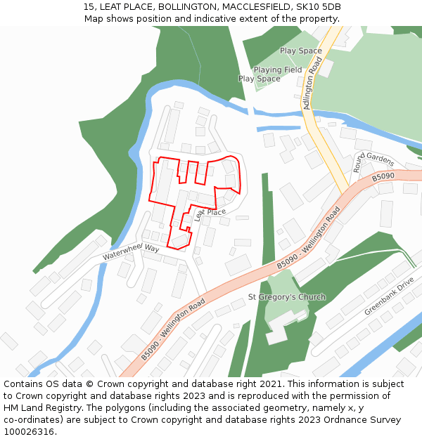 15, LEAT PLACE, BOLLINGTON, MACCLESFIELD, SK10 5DB: Location map and indicative extent of plot
