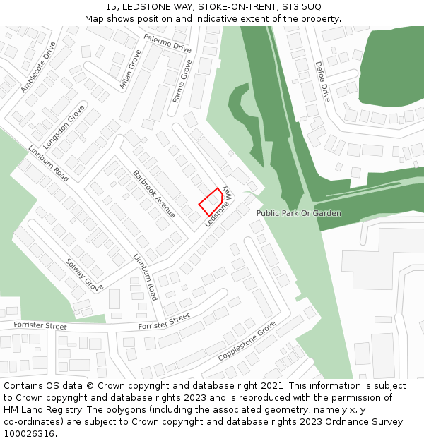 15, LEDSTONE WAY, STOKE-ON-TRENT, ST3 5UQ: Location map and indicative extent of plot