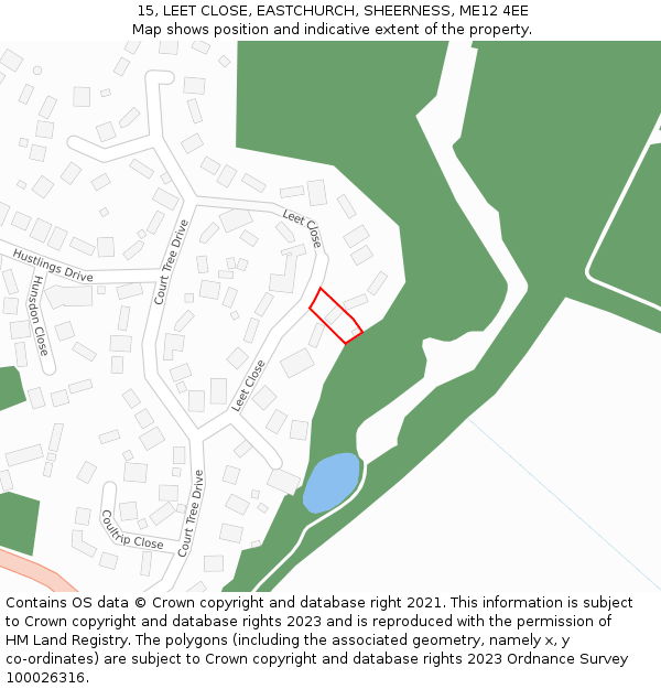 15, LEET CLOSE, EASTCHURCH, SHEERNESS, ME12 4EE: Location map and indicative extent of plot