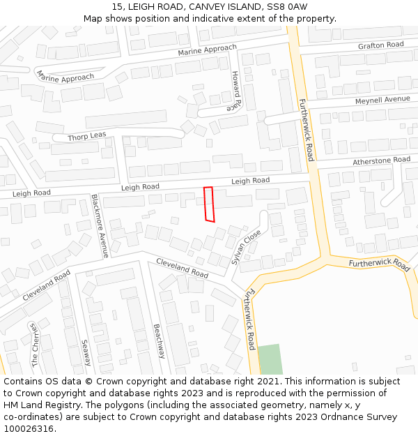 15, LEIGH ROAD, CANVEY ISLAND, SS8 0AW: Location map and indicative extent of plot