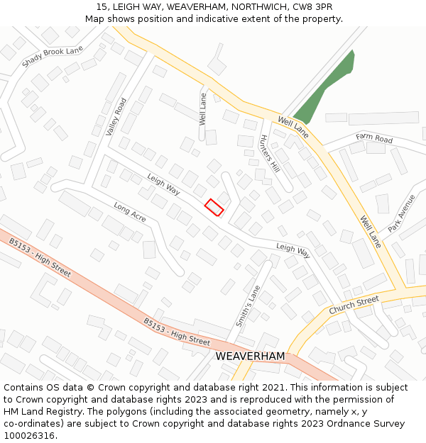 15, LEIGH WAY, WEAVERHAM, NORTHWICH, CW8 3PR: Location map and indicative extent of plot