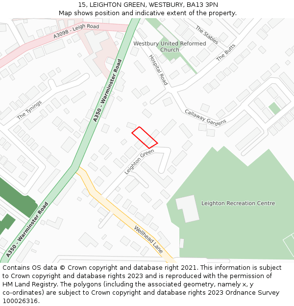 15, LEIGHTON GREEN, WESTBURY, BA13 3PN: Location map and indicative extent of plot