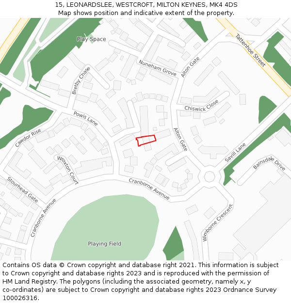 15, LEONARDSLEE, WESTCROFT, MILTON KEYNES, MK4 4DS: Location map and indicative extent of plot