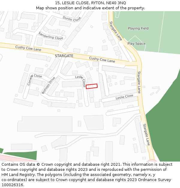 15, LESLIE CLOSE, RYTON, NE40 3NQ: Location map and indicative extent of plot