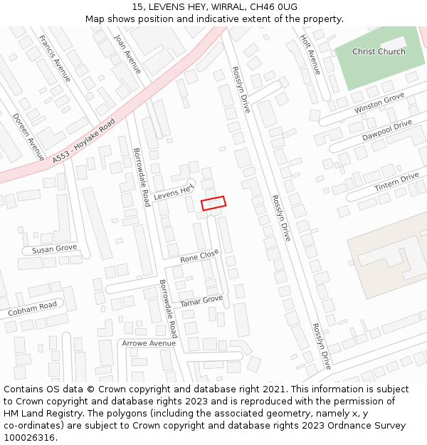 15, LEVENS HEY, WIRRAL, CH46 0UG: Location map and indicative extent of plot