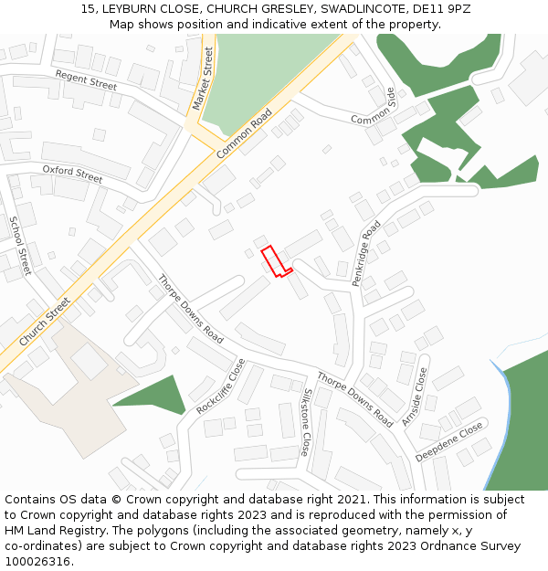 15, LEYBURN CLOSE, CHURCH GRESLEY, SWADLINCOTE, DE11 9PZ: Location map and indicative extent of plot