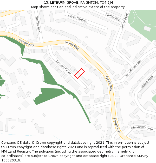15, LEYBURN GROVE, PAIGNTON, TQ4 5JH: Location map and indicative extent of plot