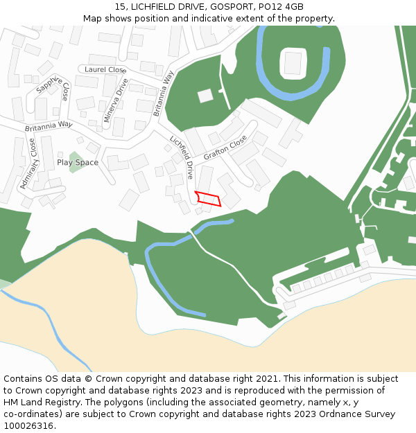 15, LICHFIELD DRIVE, GOSPORT, PO12 4GB: Location map and indicative extent of plot