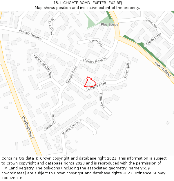 15, LICHGATE ROAD, EXETER, EX2 8FJ: Location map and indicative extent of plot
