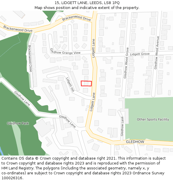 15, LIDGETT LANE, LEEDS, LS8 1PQ: Location map and indicative extent of plot