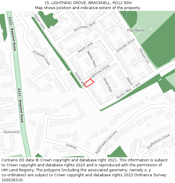 15, LIGHTNING GROVE, BRACKNELL, RG12 9SN: Location map and indicative extent of plot