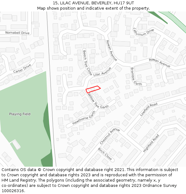 15, LILAC AVENUE, BEVERLEY, HU17 9UT: Location map and indicative extent of plot