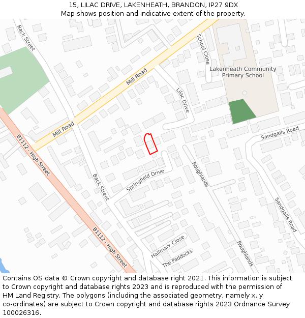 15, LILAC DRIVE, LAKENHEATH, BRANDON, IP27 9DX: Location map and indicative extent of plot