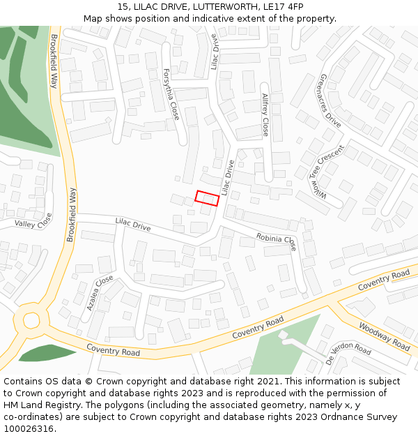 15, LILAC DRIVE, LUTTERWORTH, LE17 4FP: Location map and indicative extent of plot