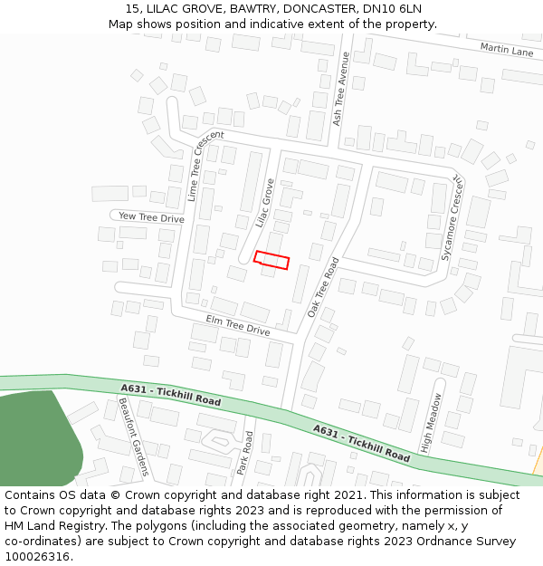 15, LILAC GROVE, BAWTRY, DONCASTER, DN10 6LN: Location map and indicative extent of plot