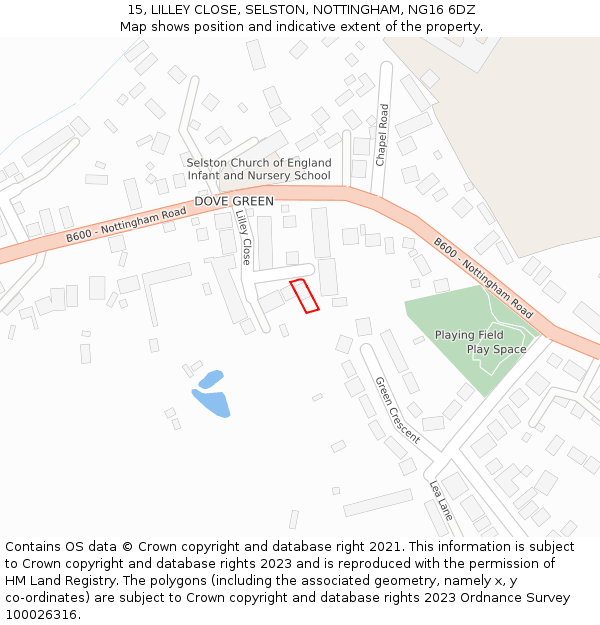 15, LILLEY CLOSE, SELSTON, NOTTINGHAM, NG16 6DZ: Location map and indicative extent of plot