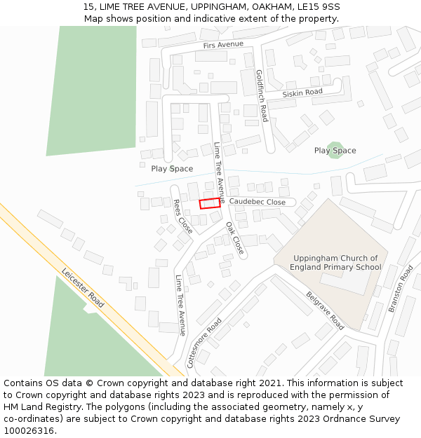 15, LIME TREE AVENUE, UPPINGHAM, OAKHAM, LE15 9SS: Location map and indicative extent of plot
