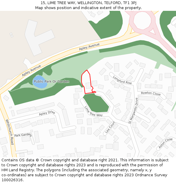15, LIME TREE WAY, WELLINGTON, TELFORD, TF1 3PJ: Location map and indicative extent of plot