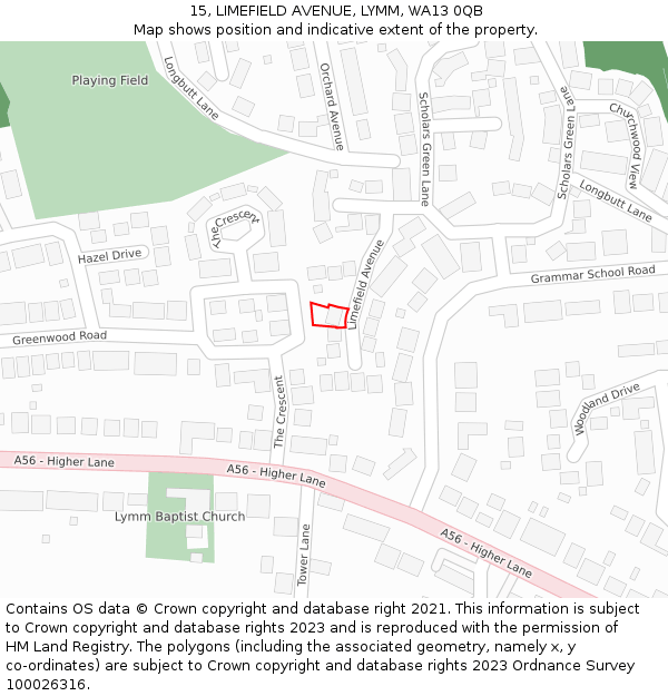 15, LIMEFIELD AVENUE, LYMM, WA13 0QB: Location map and indicative extent of plot