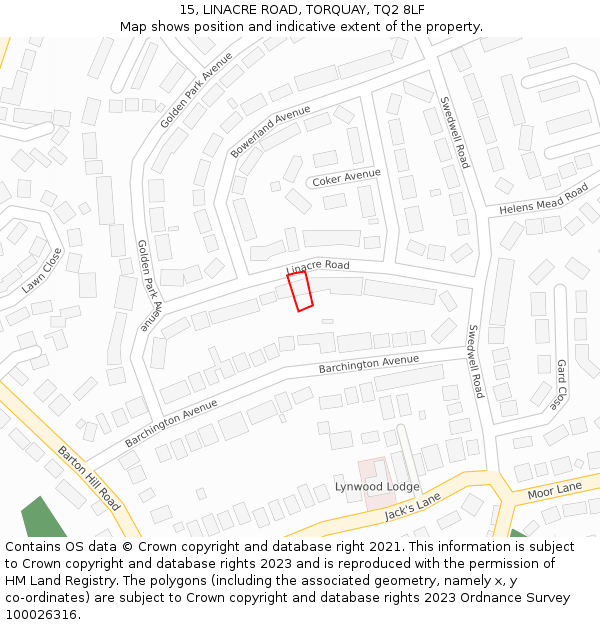 15, LINACRE ROAD, TORQUAY, TQ2 8LF: Location map and indicative extent of plot