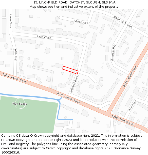 15, LINCHFIELD ROAD, DATCHET, SLOUGH, SL3 9NA: Location map and indicative extent of plot