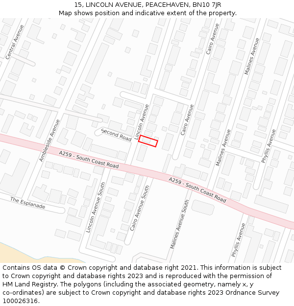 15, LINCOLN AVENUE, PEACEHAVEN, BN10 7JR: Location map and indicative extent of plot