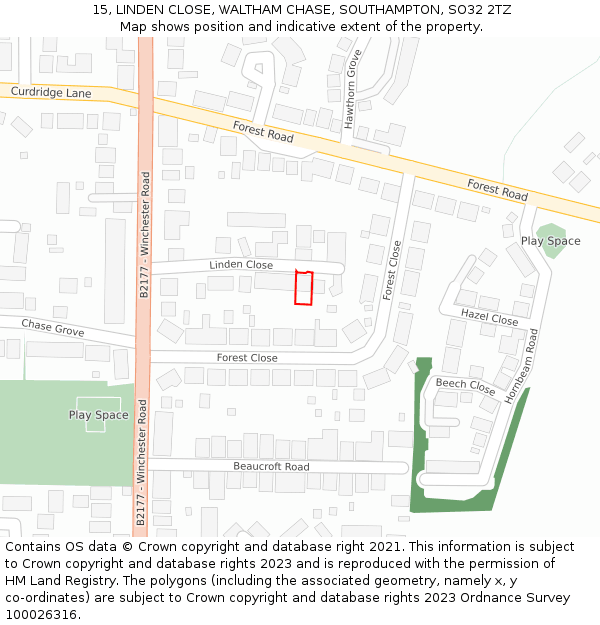 15, LINDEN CLOSE, WALTHAM CHASE, SOUTHAMPTON, SO32 2TZ: Location map and indicative extent of plot