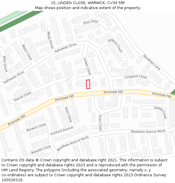 15, LINDEN CLOSE, WARWICK, CV34 5RF: Location map and indicative extent of plot