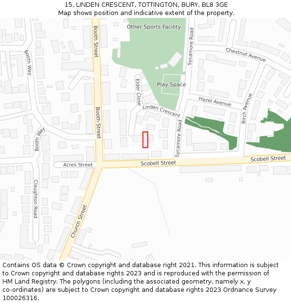 15, LINDEN CRESCENT, TOTTINGTON, BURY, BL8 3GE: Location map and indicative extent of plot