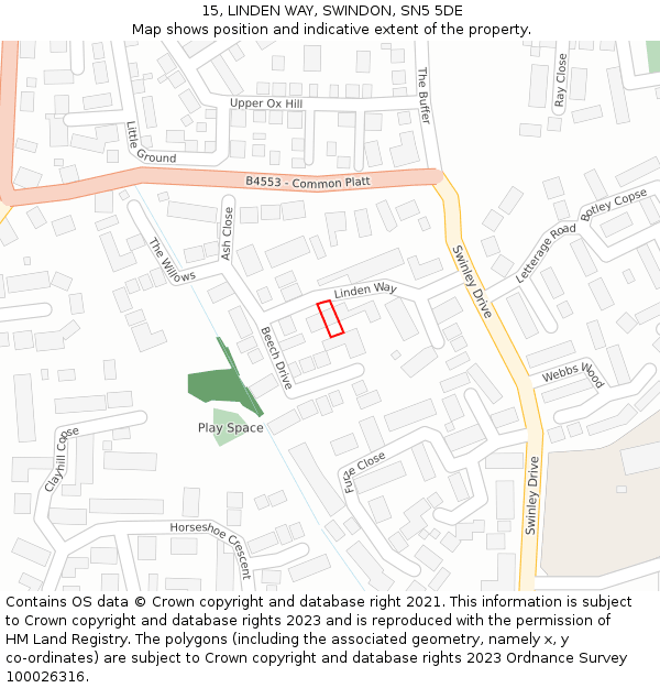 15, LINDEN WAY, SWINDON, SN5 5DE: Location map and indicative extent of plot