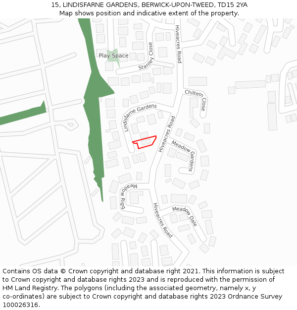 15, LINDISFARNE GARDENS, BERWICK-UPON-TWEED, TD15 2YA: Location map and indicative extent of plot