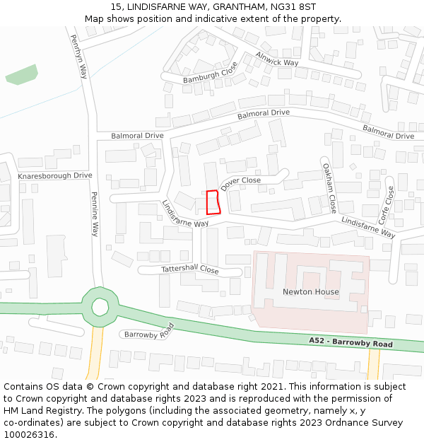15, LINDISFARNE WAY, GRANTHAM, NG31 8ST: Location map and indicative extent of plot